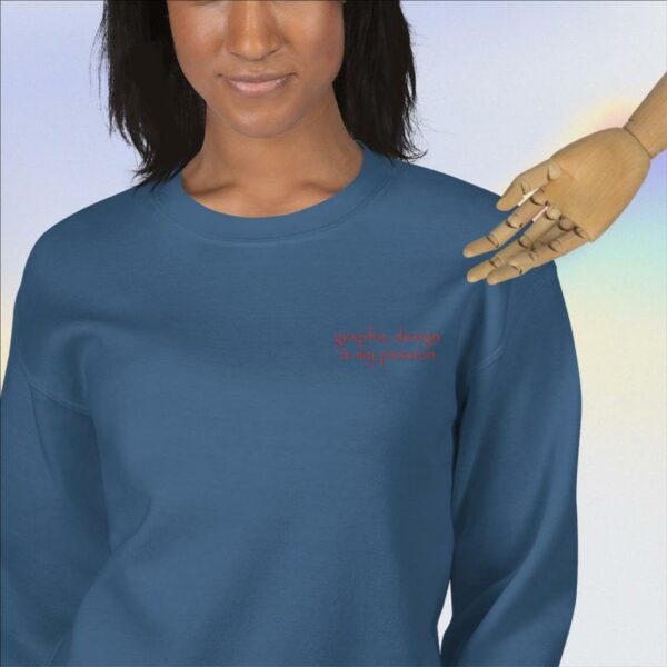 Unisex crew neck sweatshirt indigo blue zoomed in 618a579f56193