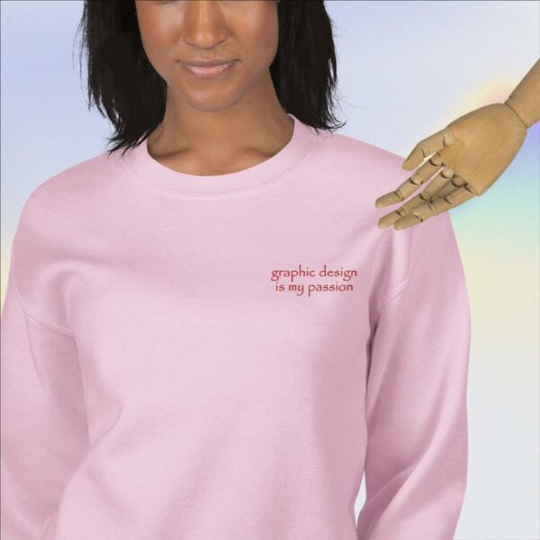 Unisex crew neck sweatshirt light pink zoomed in 618a579f5c16c